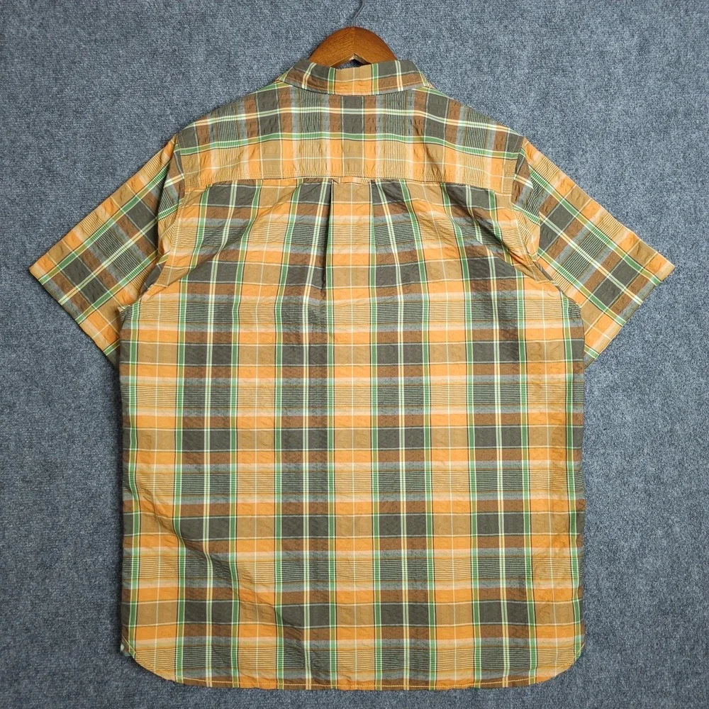 The North Face Plaid Button Up Shirt Mens XL Short Sleeve Orange Green Hiking